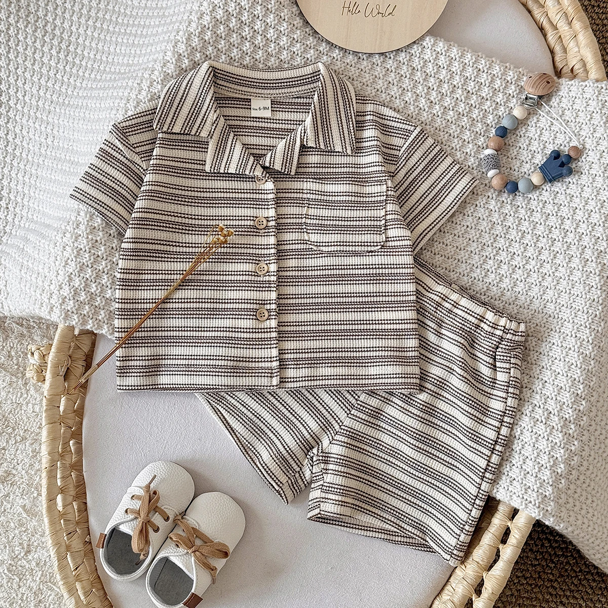 New Baby Short Sleeve Suit Striped Girls Boys Set Summer T-shirt +short Baby Clothes Children's Wear