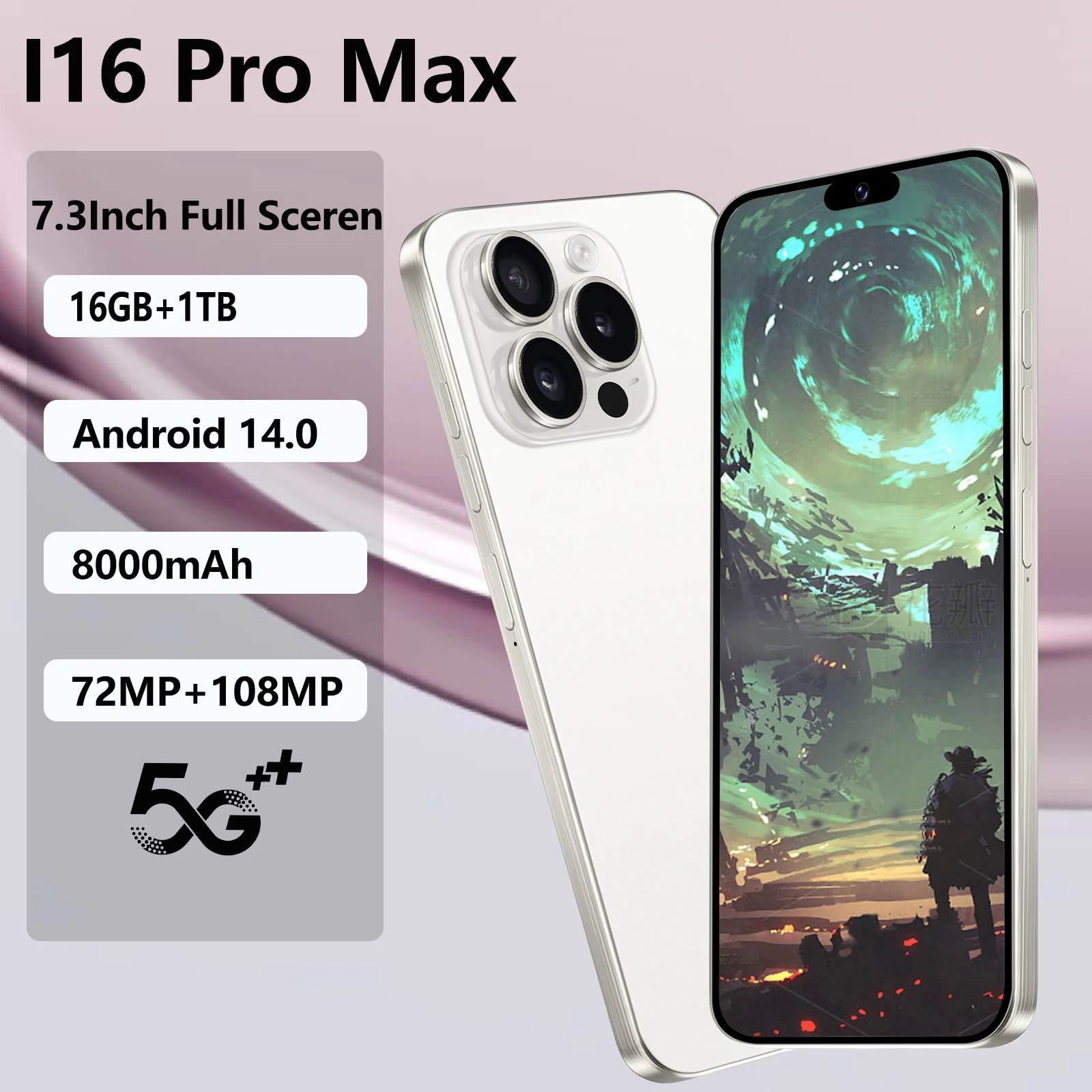 

New i16 Pro Max Original Intelligent 5g Dual Card Android14 System Global Version 6800mah Battery Facial Recognition Function