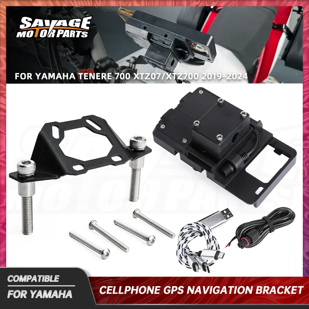 

For Yamaha Tenere 700 XTZ07 XTZ700 GPS Navigation Bracket Mobile Phone Holder Mounting USB Charger Tenere 700 Rally World Raid