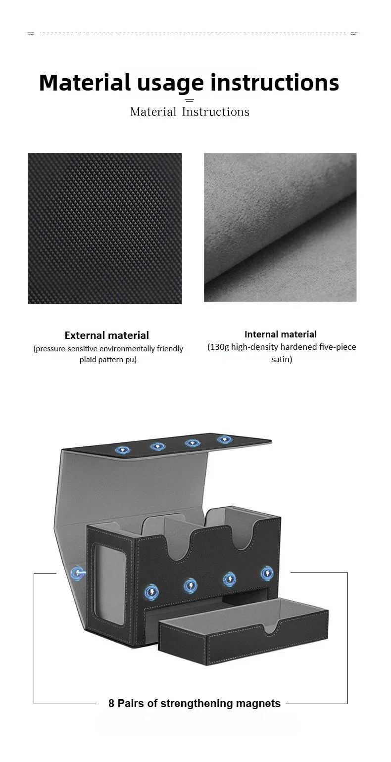 Trading Card Storage Box 260+ Cards Deck Case Magnetic PU Leather Card Storage Box For TCG Card view 5