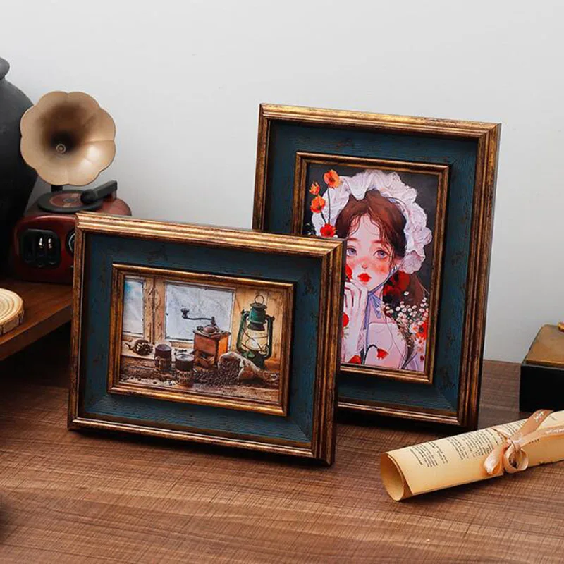 

European Retro Style 4inch 5inch Square Wooden Photo Frame 6inch Rectangle Photo Holder Display Ornaments Bedroom Home Decor