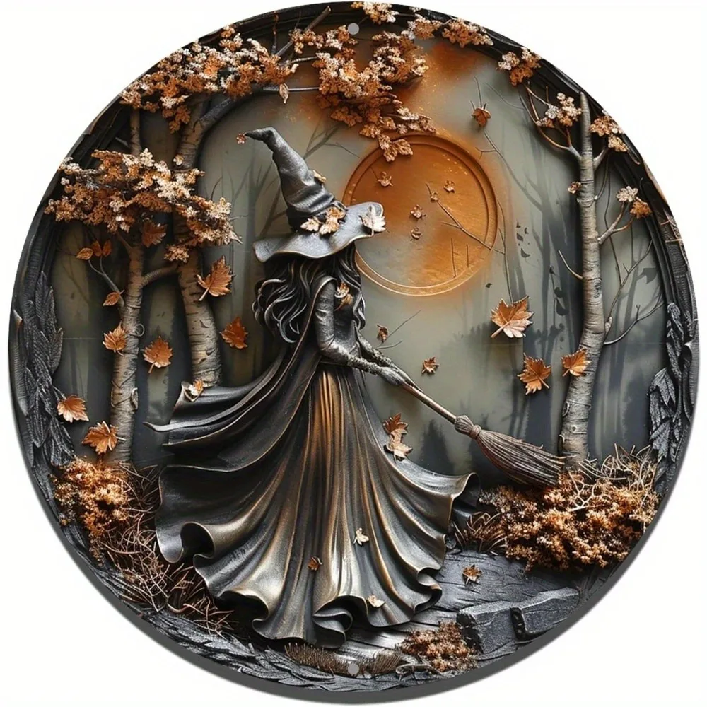 

Charming Witch Broom Aluminum Wall Art - 8x8 Inch Round Sign for Home & Office Decor, Perfect Gift for Halloween & Thanksgiving