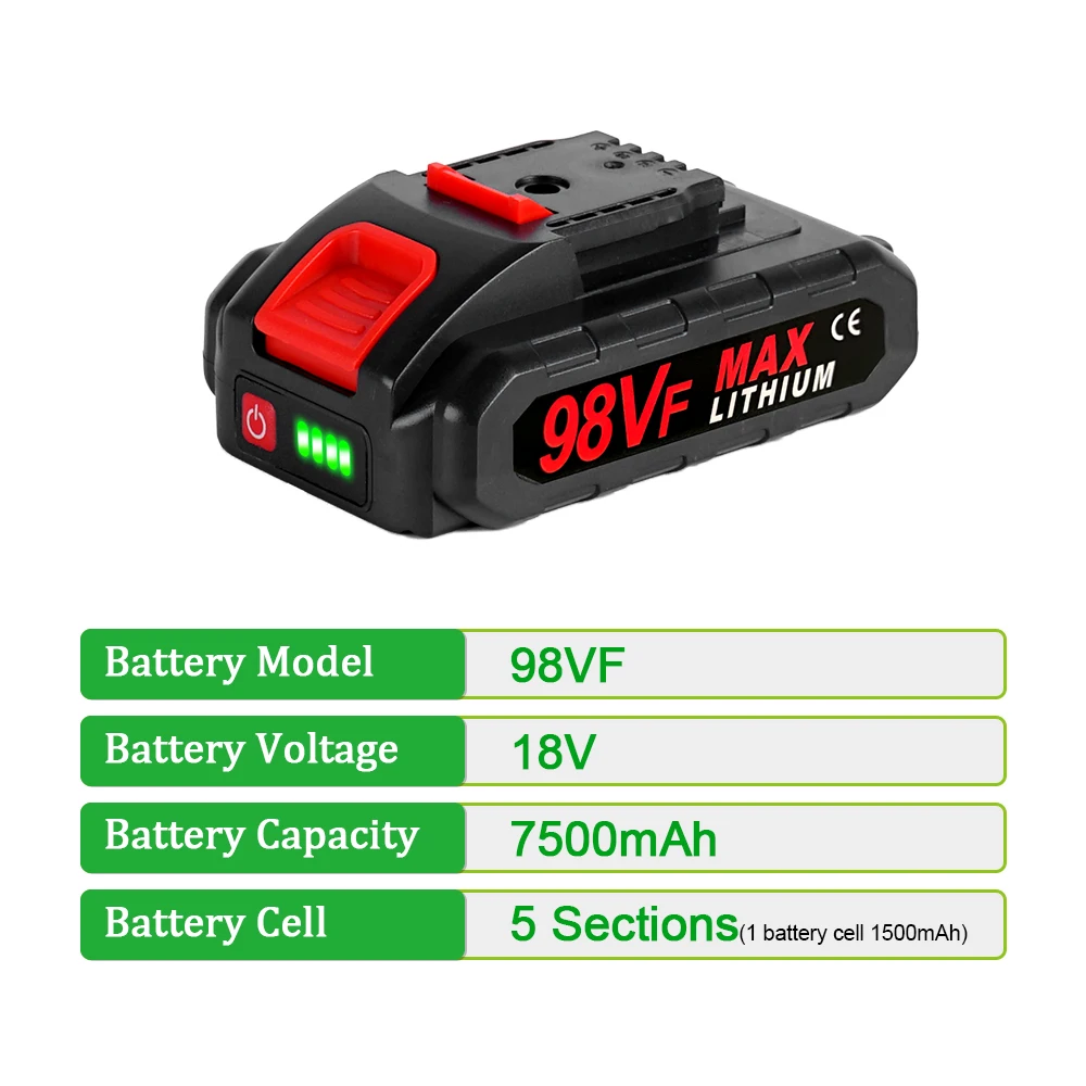 18V 7500mAh Rechargeable Lithium Battery withBattery Lndicator For Mini Electric Saw Wrench Reciprocating Saw for 36VF 48VF 88VF