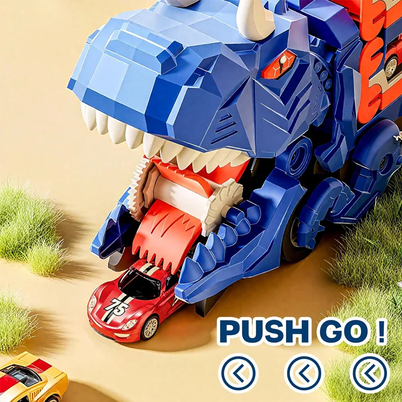 ألعاب شاحنات قابلة للطي على شكل ديناصور مطورة للأطفال من سن 3 إلى 8 سنوات تتضمن 12 قاذفة سيارات صغيرة وهدايا لعب داخلية للأولاد والبنات