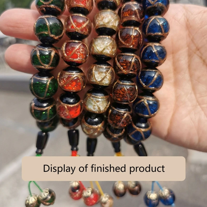 Gray Glass Multi color Beads Chinese Vintage Gold Swallowing Ethnic Group Bracelet Women's Fashion Accessory