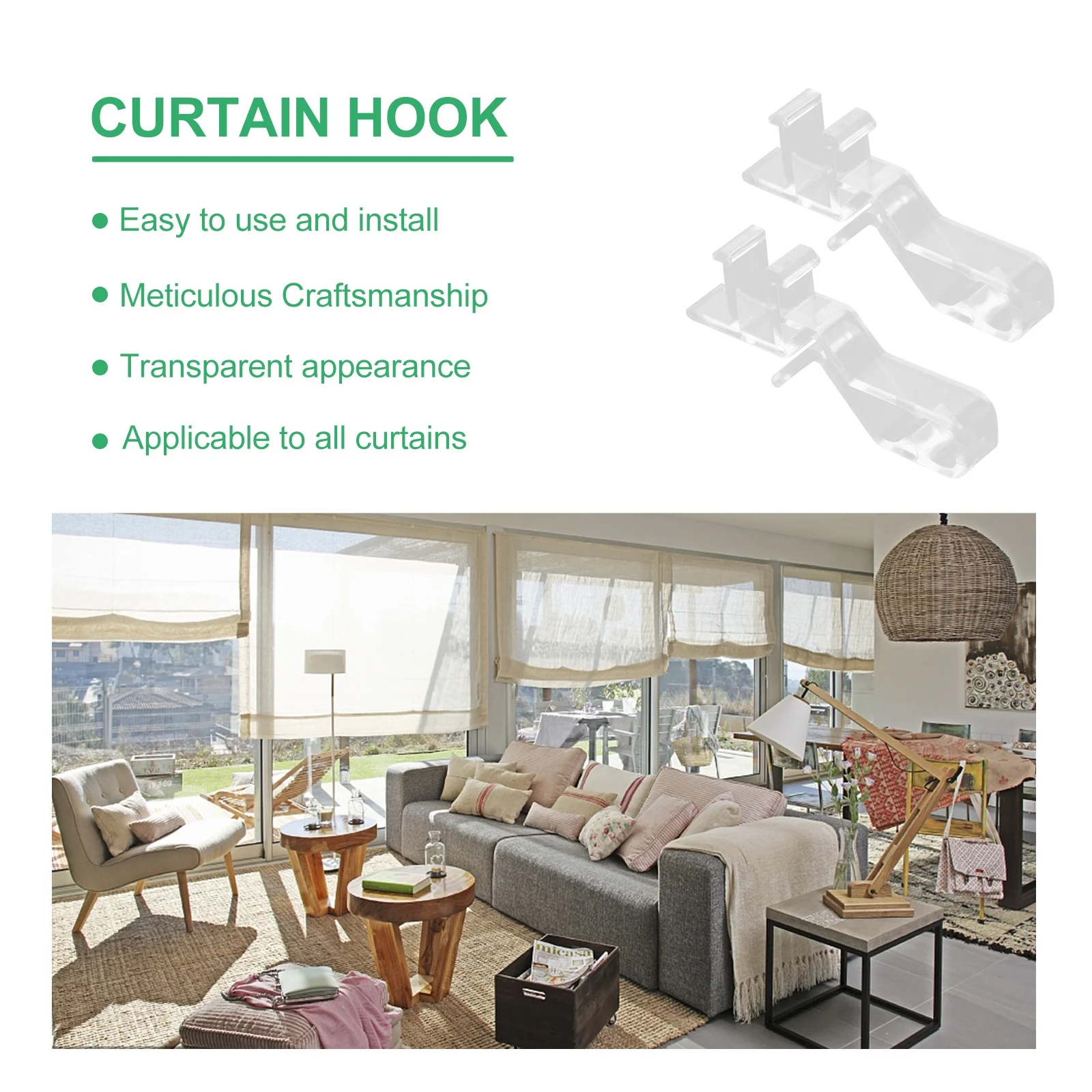 

5Pcs Plastic Curtain Sealing Plate Hangers Hidden Design Smooth Line Transparent Appearance Wear Resistant Home Decor