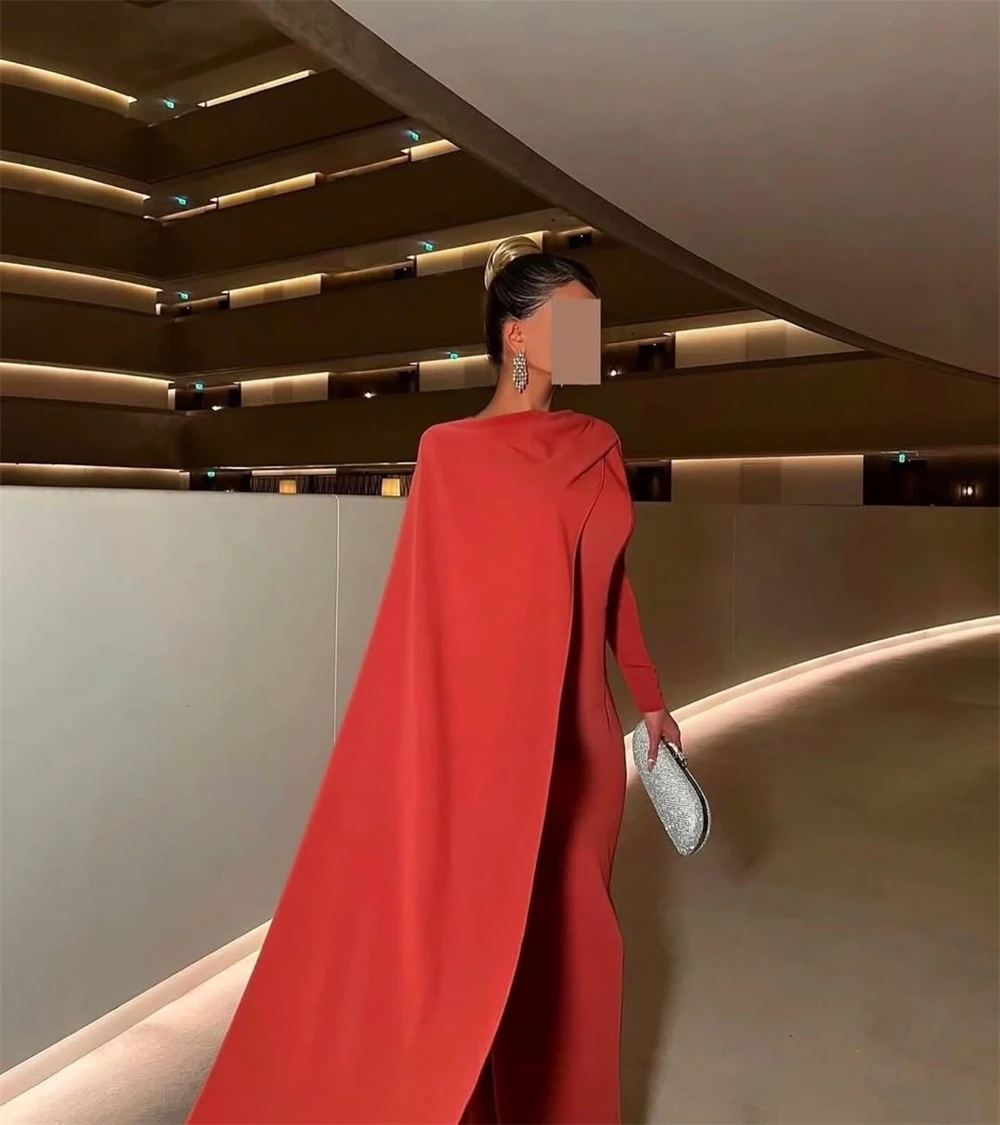 

Customized Elegant Graceful Burgundy Jersey Evening Dress Temperament Crew Neck Long Sleeves Sweep Train Celebrity Gowns