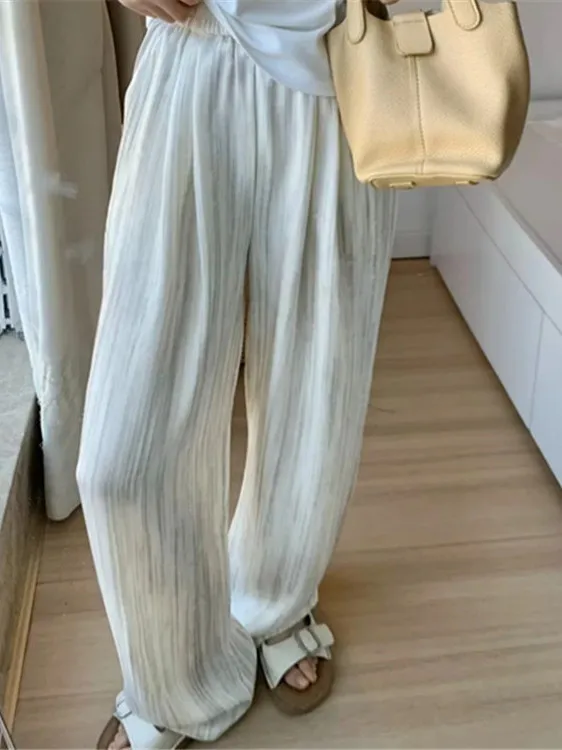 Lazy Style Pleated Zen Style Women's Pants Wide Leg Pants 2024 Summer High Waisted Draped Thin Loose Yamamoto Straight Y1SZ