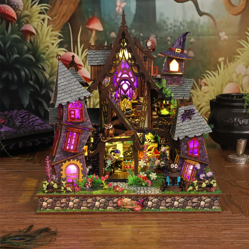 Pawsera NEW Retro DIY Wooden House Figurines Strange Castle Miniature Kits Home Desk Decoration For Adult Handmade Gifts