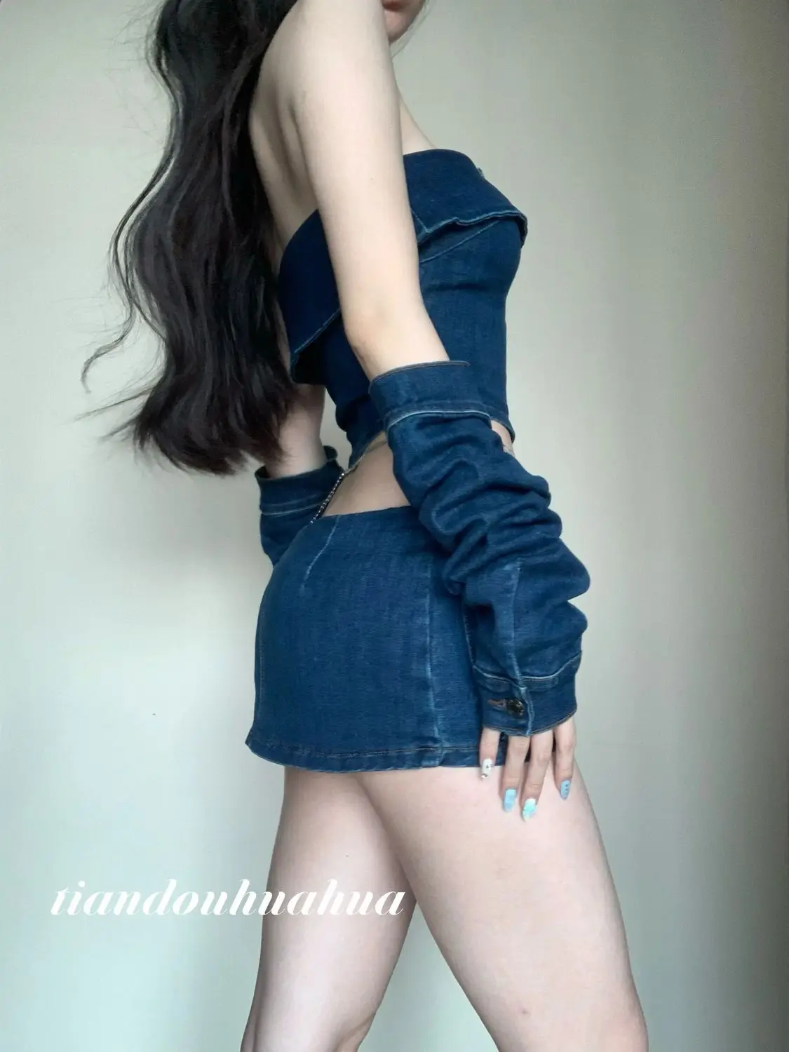 Korean Fashion Sexy Retro Women's Two Pieces Set Slash Neck Spicy Girl Design Denim Suit Female 2000s Aesthetic Elegant Clothes