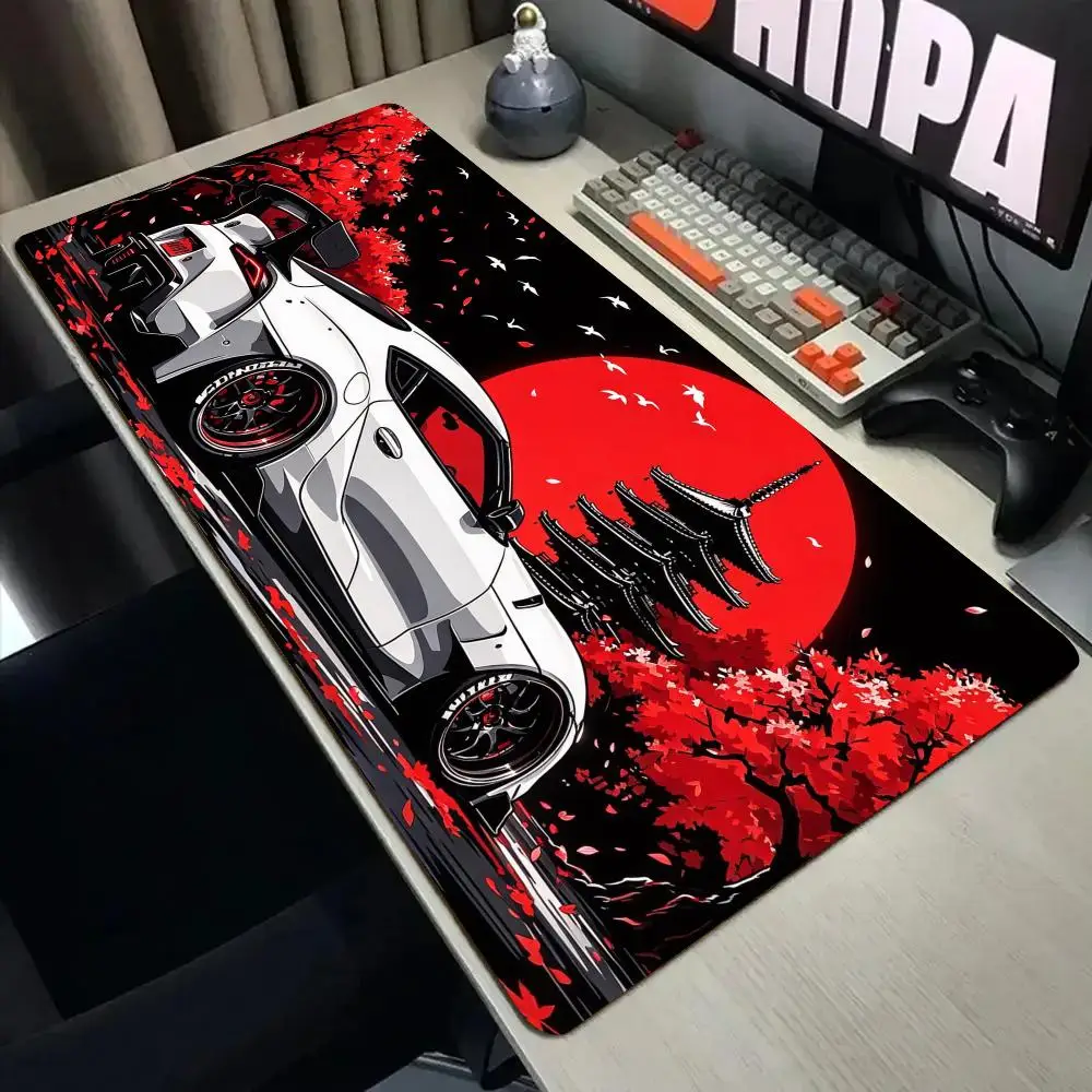 Red Moon and White Car Mouse Pad Desk Mat with Stitched Edge XXL Mousepads Rubber Anti-slip Gamer Keyboard Rug Gaming Mats