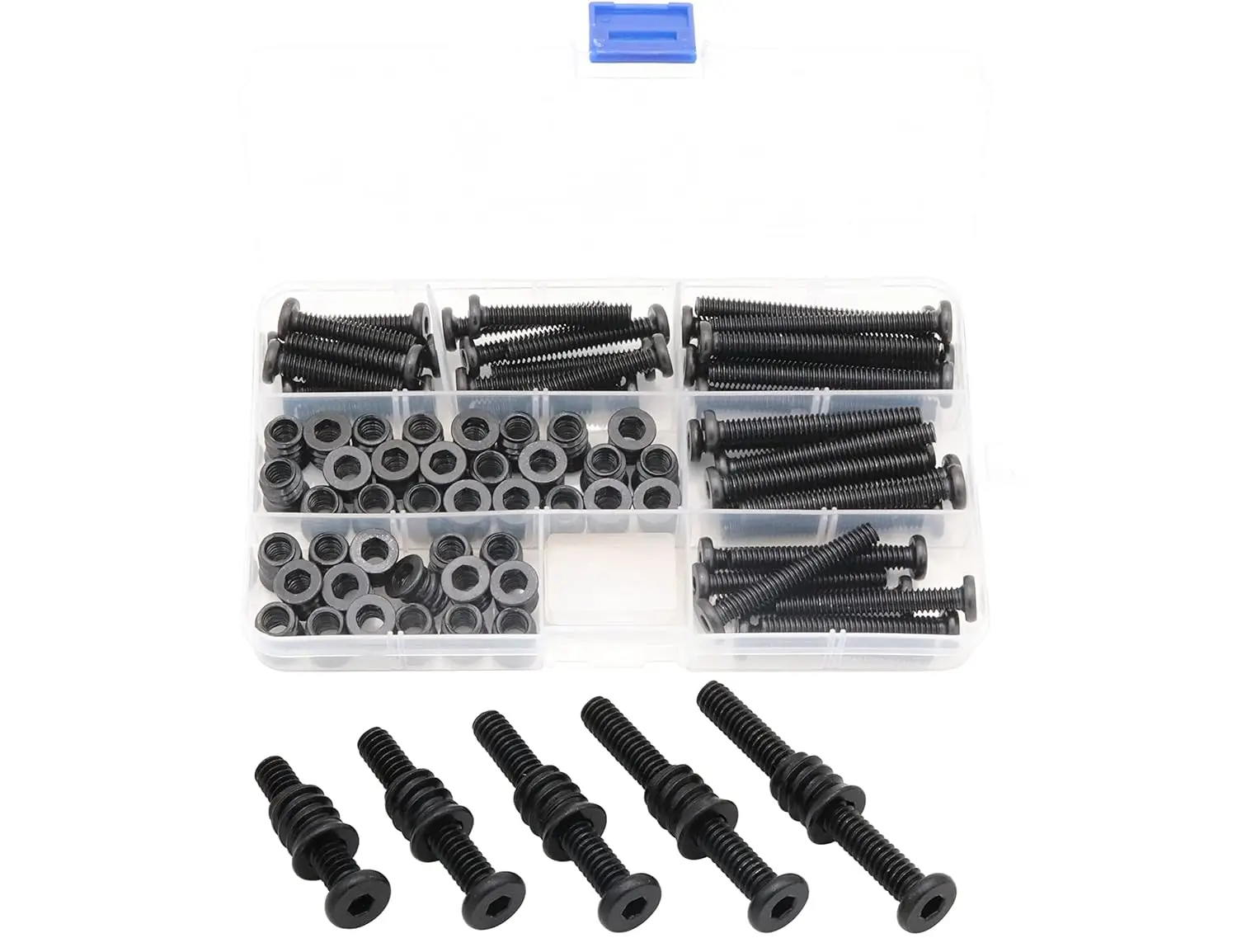 

35 Sets Threaded Insert Nuts and Bolts Assortment Kit, 1/4-20 x 13mm Furniture Barrel Bolts with Hex Socket, Carbon Steel Black
