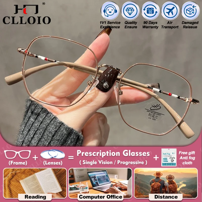 

CLLOIO Business Polygonal Design Prescription Glasses Women Blue Light Filter Myopia Optical Glasses Progressive Reading Eyeware