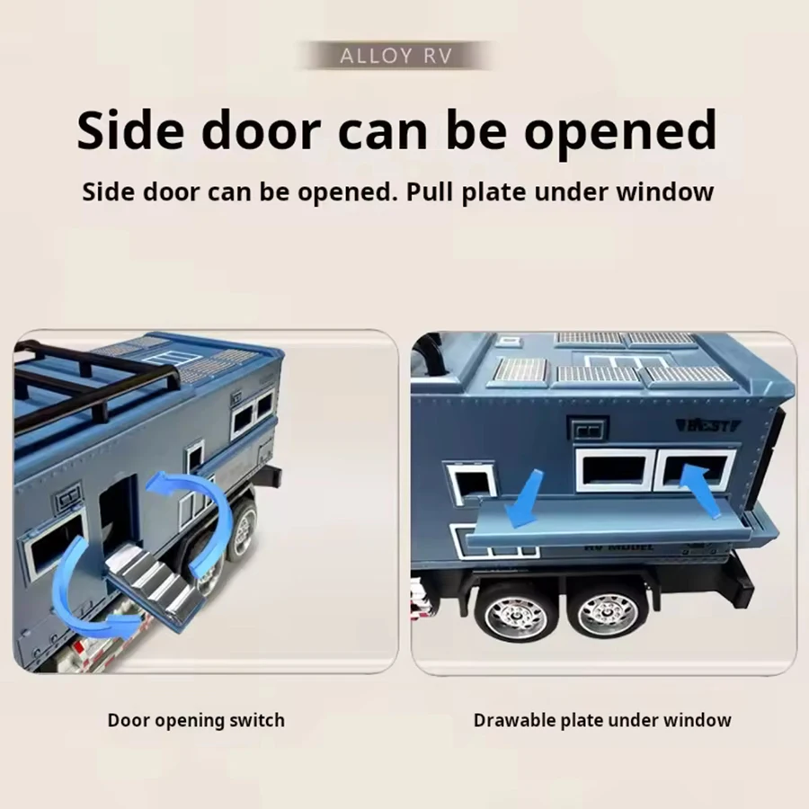 1pcs- 1:24 Scale Off-road Vehicle Model Miniature RV Toys Diecast Doors Opened Pull Back Camping Car Models for Boys
