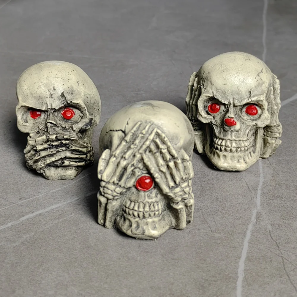 3pc Skull Halloween Decoration Resin Craft Miniature Figure Tiny for Fairy Garden Decor