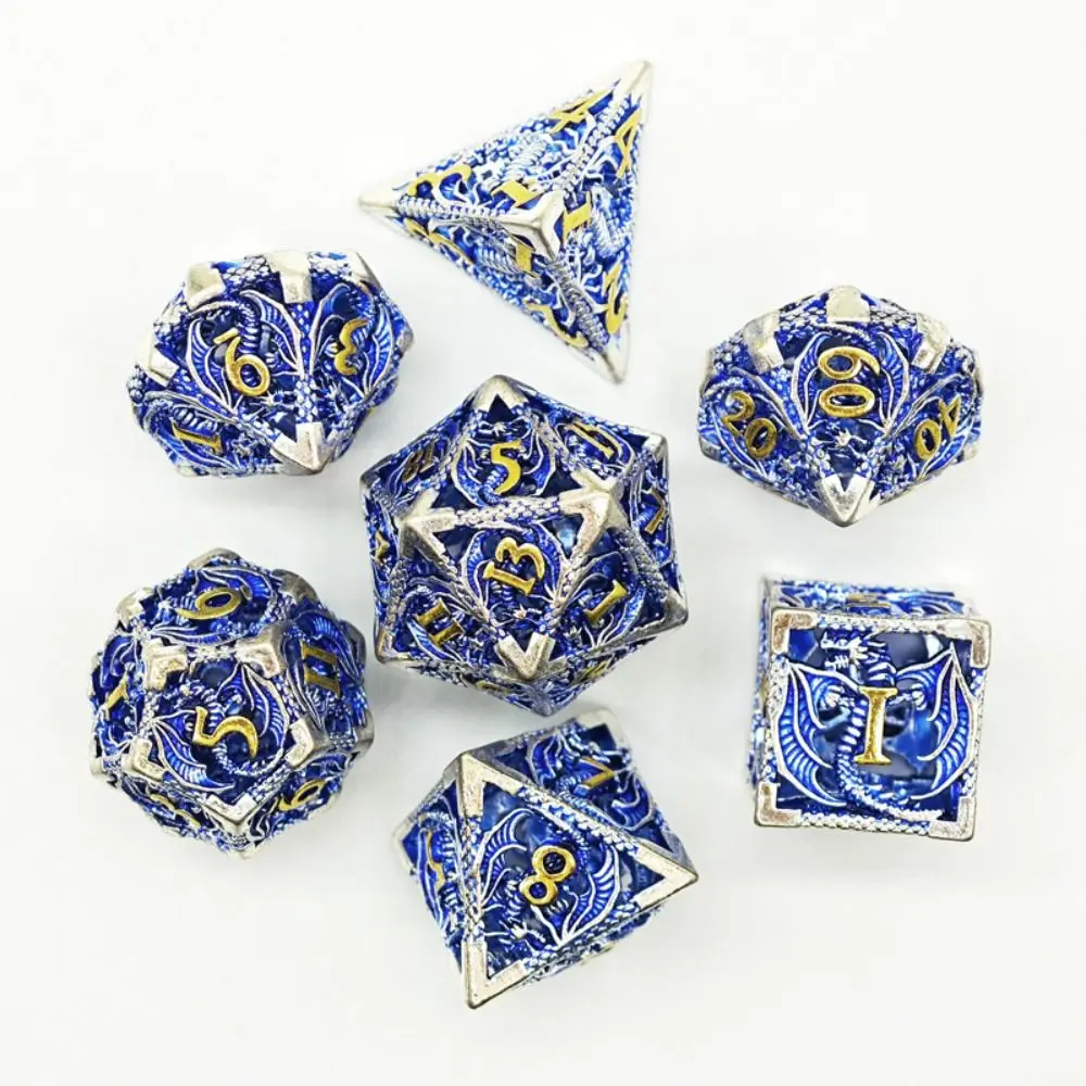 7PCS/Set Hollow Out Metal Dice Set DND Octopus Polyhedron Dice RPG Board Game Pathfinder Metal Dice D4 D6 D8 D0 D% D12 D20 Dice