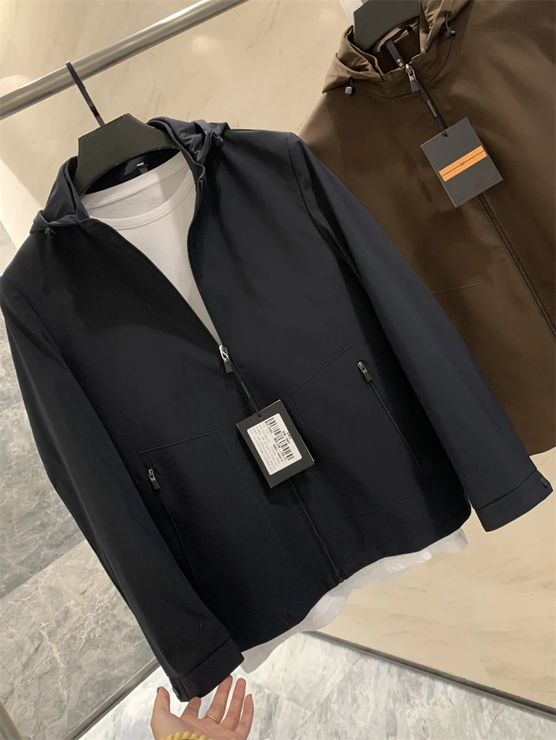 

Итальянская легкая дышащая мужская повседневная куртка с капюшоном, тонкая модель, ветрозащитная, осенняя, деловая, из полиэфирного волокна