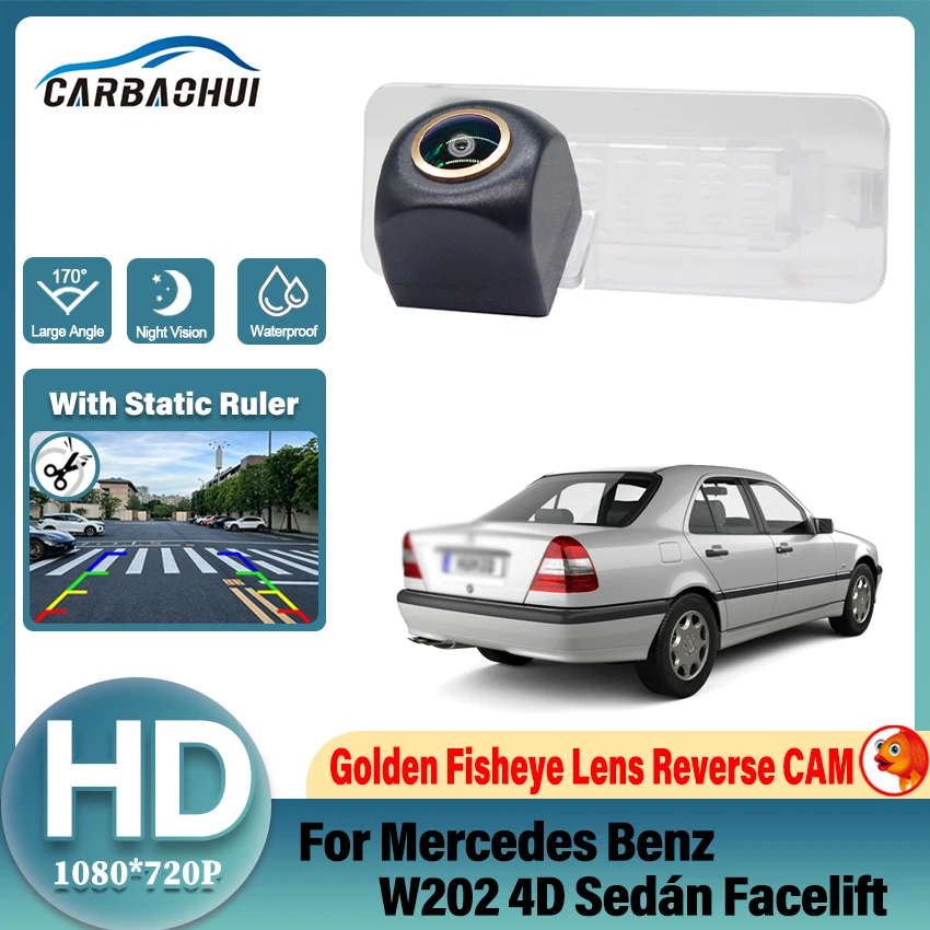 Golden Fisheye Lens HD 1080P Rear View Camera For Mercedes Benz W202 4D sedán Facelift Reverse Camera License Plate Lamp Camera