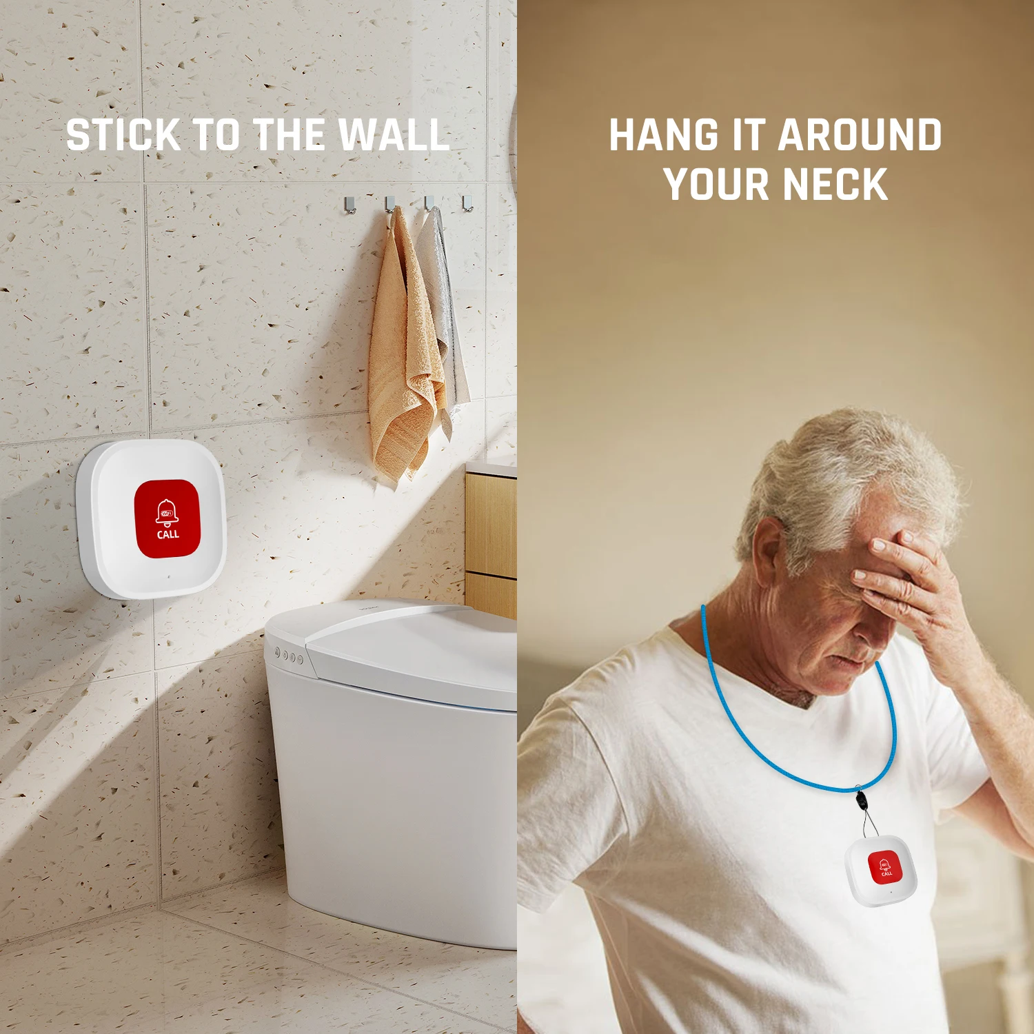 Wireless Caregiver Pager 2PCS SOS Necklace Call Buttons for Home Security Alarm Systems for the Elderly and Children