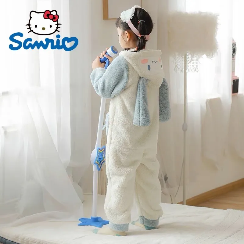 New Sanrio Plush Cinnamoroll Winter Flannel Kids Rompers Girl Boy Toddler Jumpsuit Infant Clothes Pyjamas Child Overalls Gifts