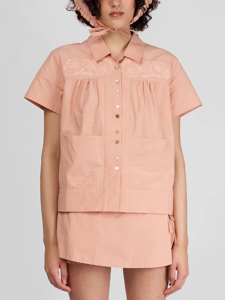 

Хлопковая рубашка свободного кроя My Mum Made IMMI с короткими рукавами и вышивкой, женская, удобная, дышащая, летняя, с карманами