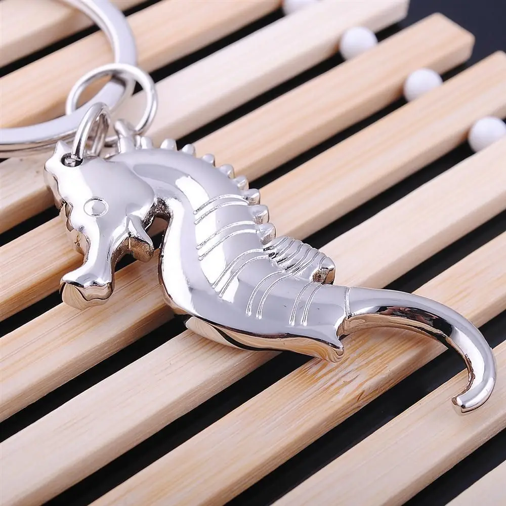 Cute Seahorse Beer Bottle Opener Keychain Hippocampus Key Chain Sea Horse Key Ring Marine Animal Key Holder