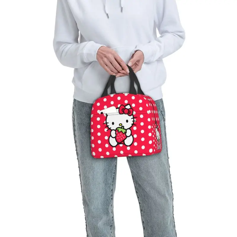 Custom Hello Kitty Lunch Bag Men Women Thermal Cooler Insulated Lunch Box for Kids School Food Picnic Tote Bags