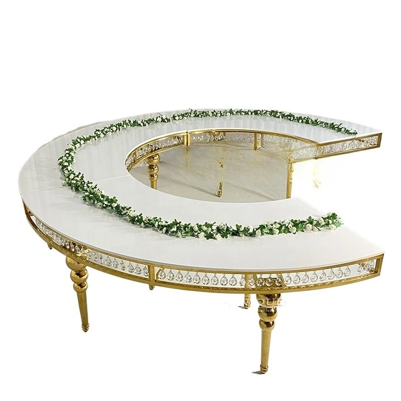 

Modern Luxury S-shaped Wedding Table MDF Stainless Steel Round Serpentine Table Wedding Crystal Hotel Banquet Table