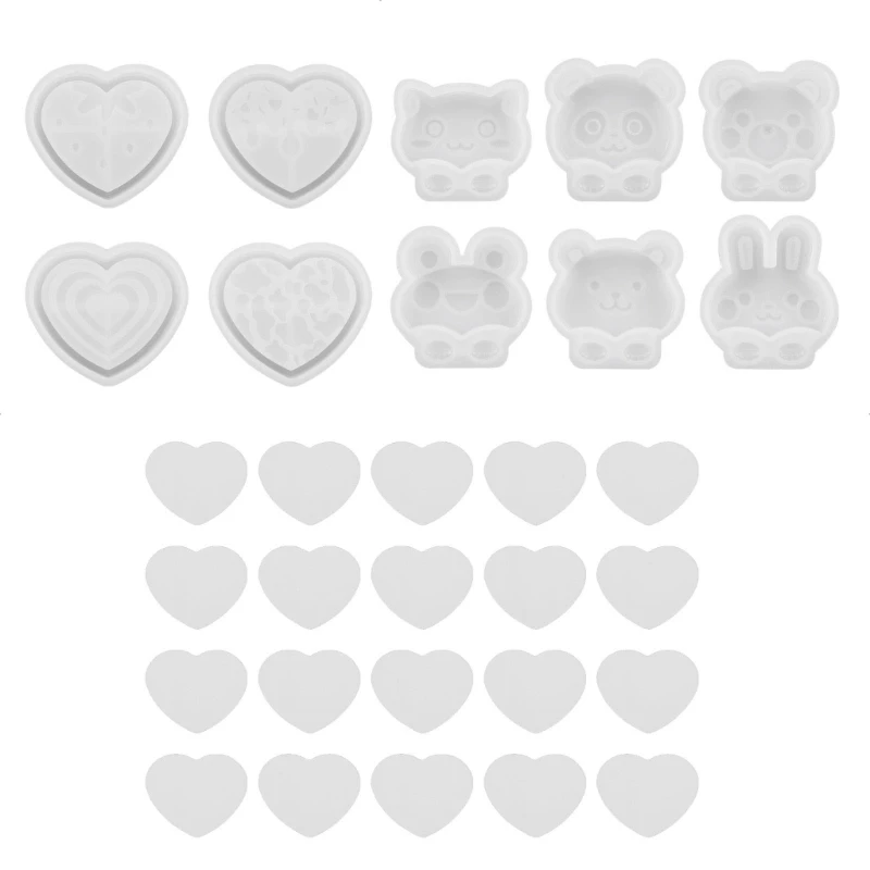 DIY Crystal Resin Animal Molds Adorable Shaker Pendants Silicone Moulds with Rabbit Bear and Heart