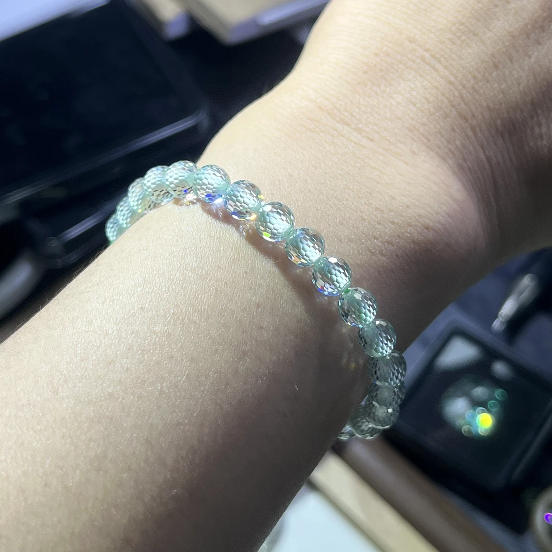 6mm Faceted Round Moissanite Beads Green Moissanite Bracelet Jewelry