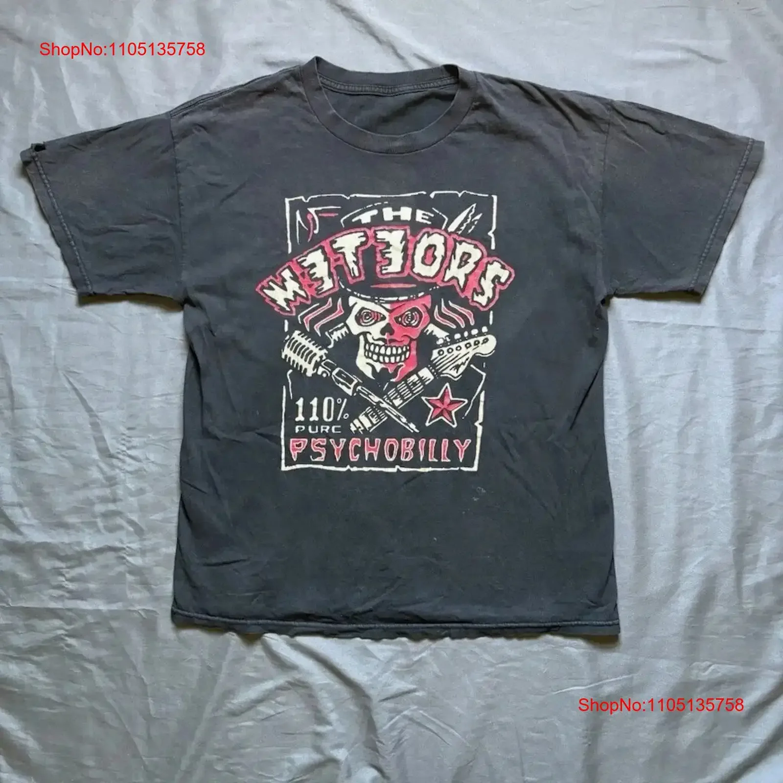 The Meteors Black T shirt 100 Pure Psychobilly Adult Size s to 5xl vintage Washed designer clothes Slightly Comfortable