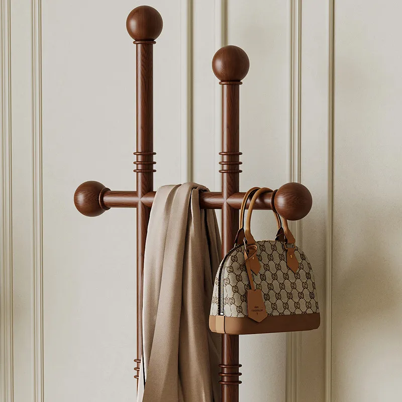 Second-hand style coat rack solid wood floor-to-ceiling clothes bag rack home bedroom hanger living room entrance storage rack