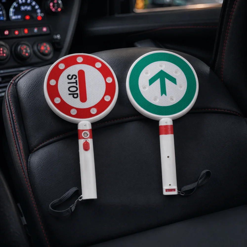 High Quality Reversible Handheld Stop Sign LED Neon Traffic Sign Reflective Anti-shock Stop Go Sign Security