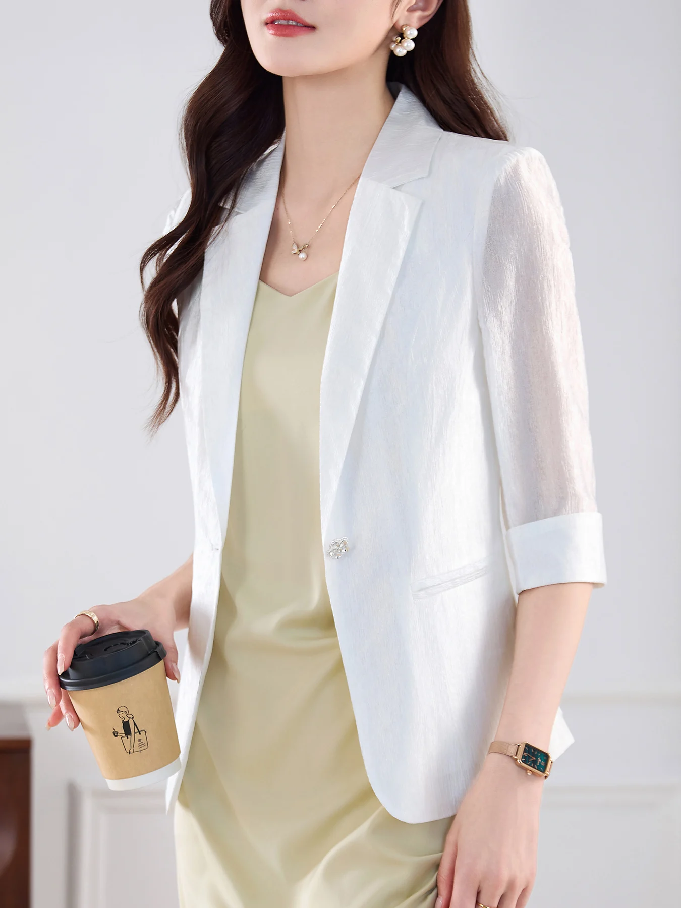 

Slim Fit Women's Blazer 3/4 Sleeve Open Front Business Casual Blazer for Work