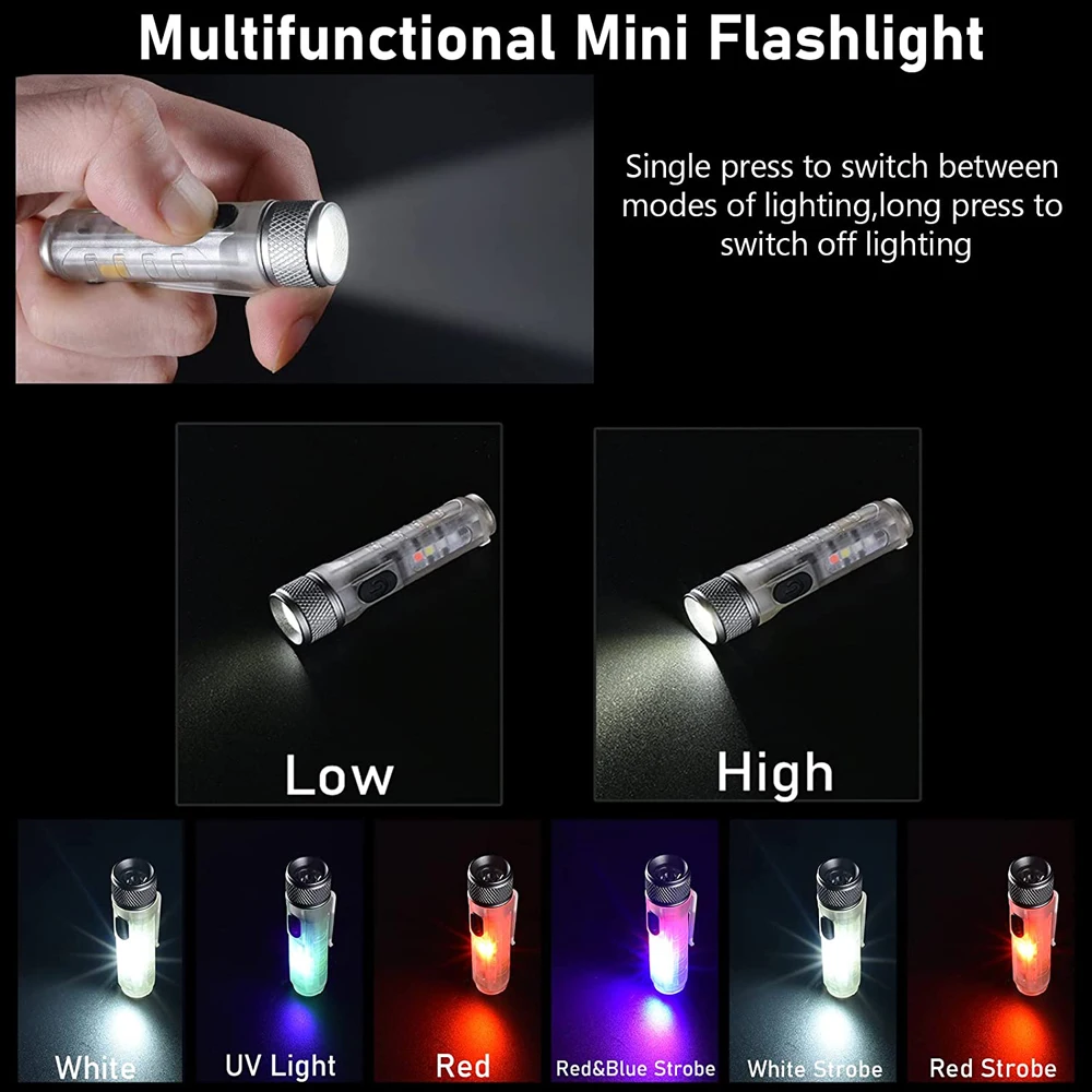 Mini Flashlight USB TYPE-C Fast Charging Keychain Torch Portable Strong Magnetic Warning Lantern Camping Long Range Flashlight