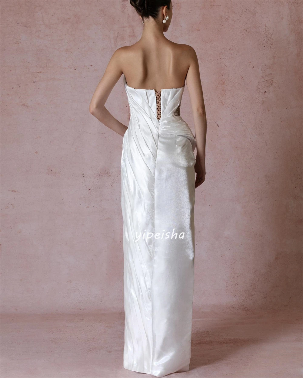 تخصيص الطراز الحديث Charmeuse رايات الطية مستقيم الحبيب فساتين متوسطة الطول فساتين العودة للوطن النمط الصيني بسيط مثير #4