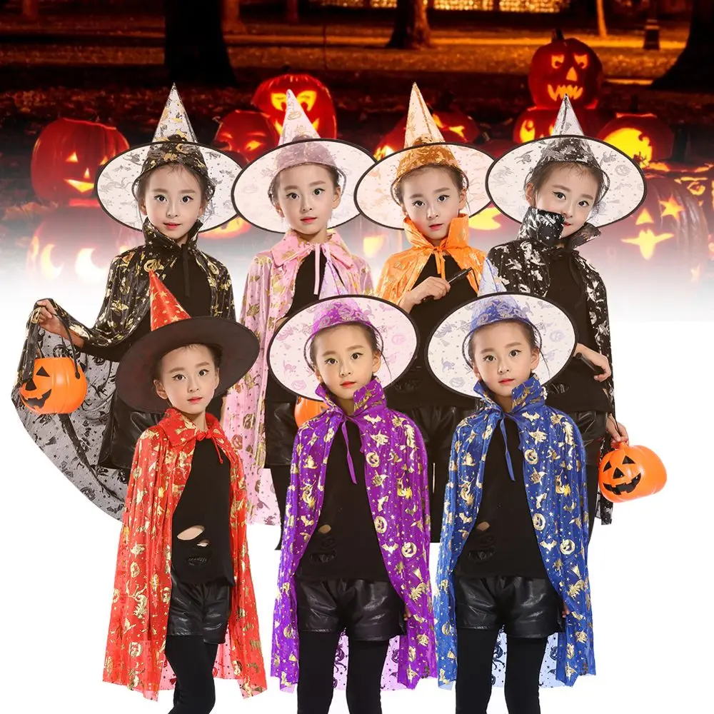 Gorros de bruja para niños y niñas, sombrero de murciélago, disfraces aterradores de calabaza, disfraces de Cosplay para niños, conjuntos de capa de Halloween, ropa de actuación