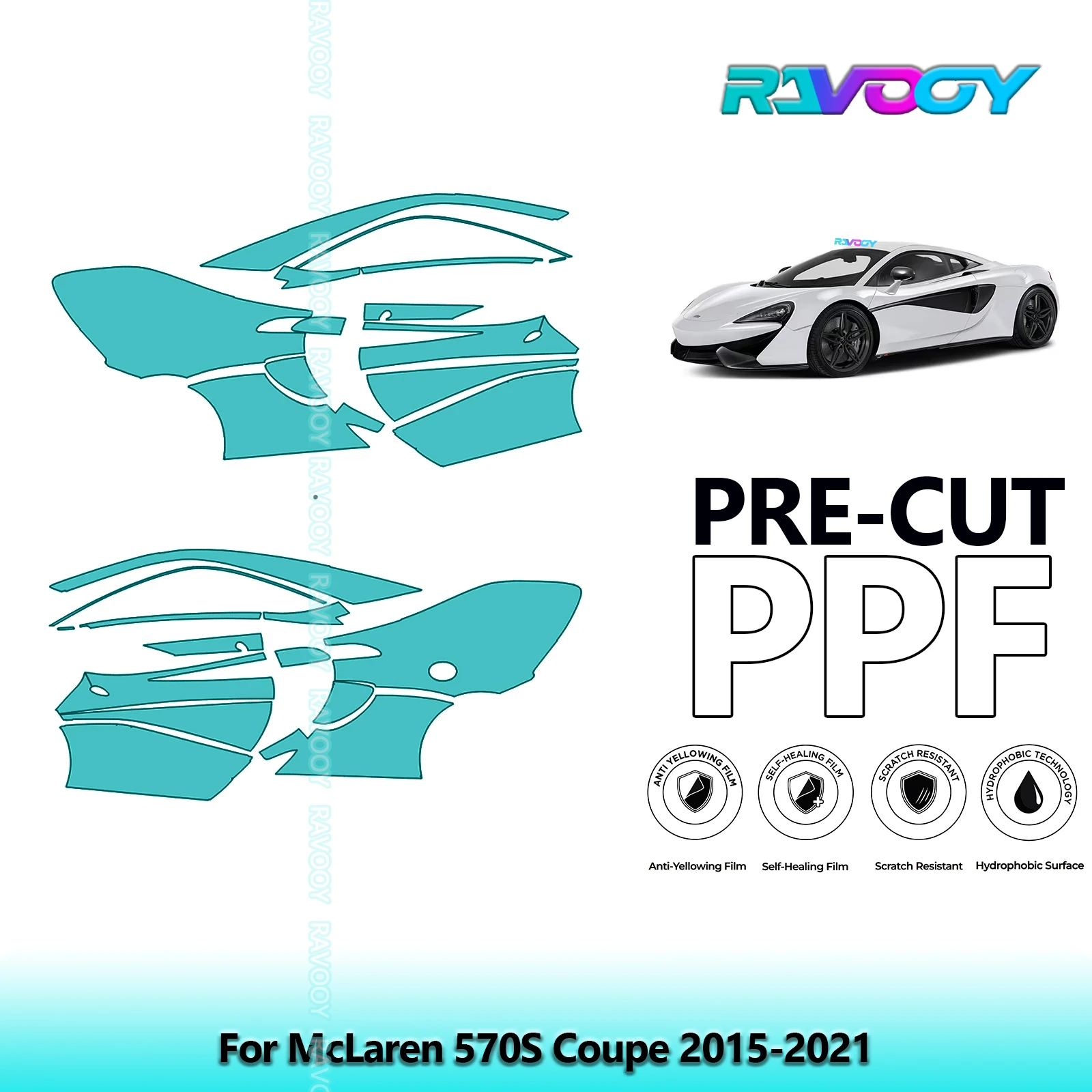 

For McLaren 570S Coupe 2015-2021 8.5mil Clear Matte Pre-Cut PPF Door & A/B Pillar Kit TPU Paint Protection Film Set