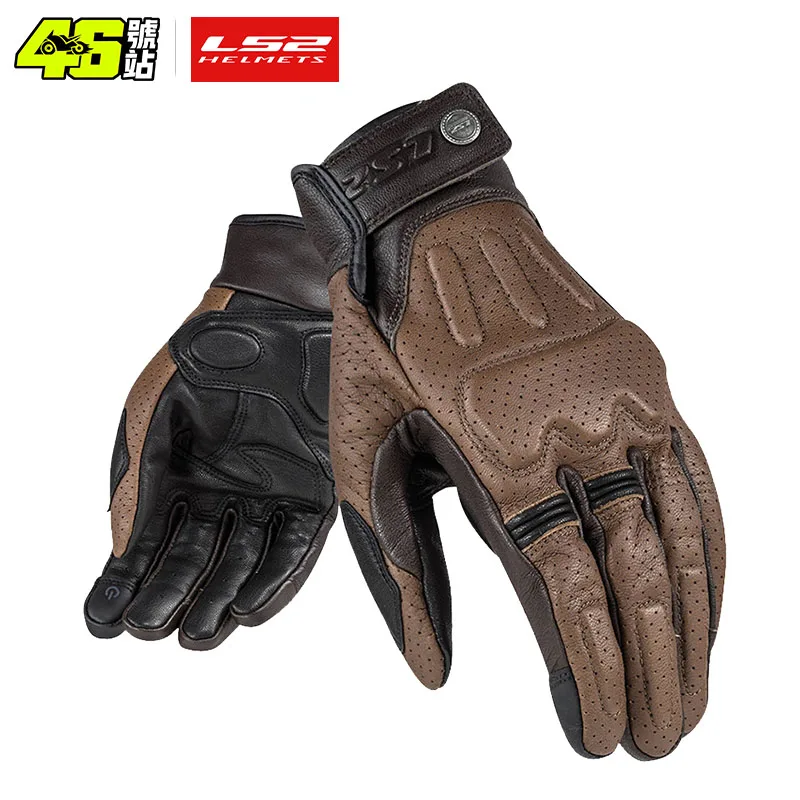 

LS2 Rust Real Leather Goatskin Retro Guantes Motociclista Full Finger Touch Screen Racing Riding Motorcycle Gear Men MG004