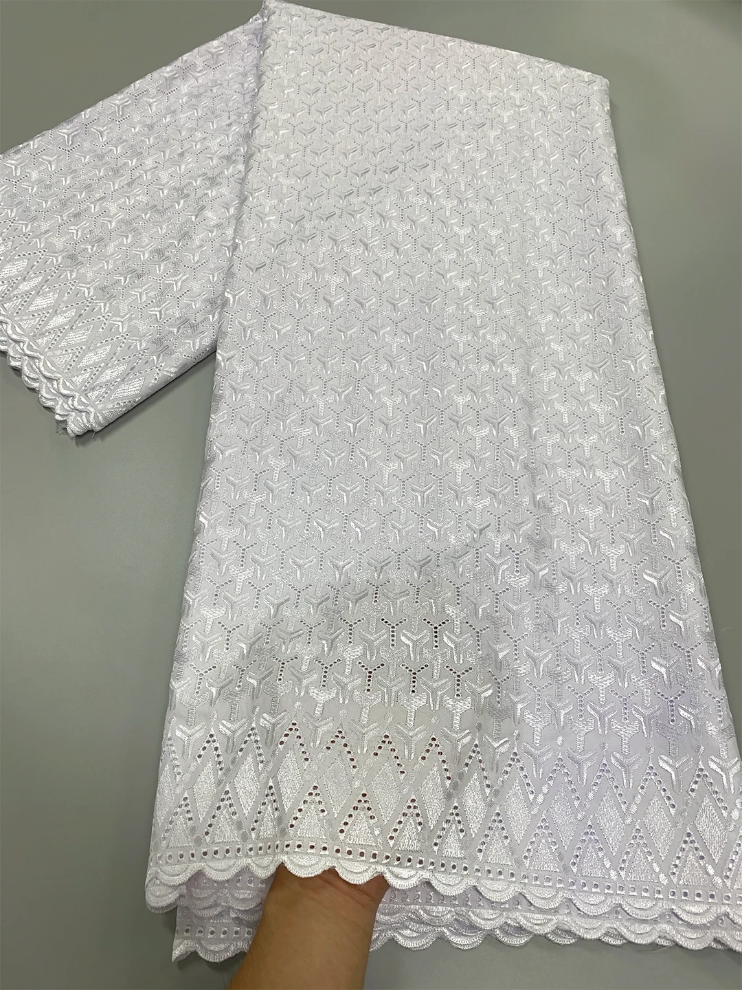 Pure White Luxury Austria Cotton Lace Fabric Swiss Fine Eyelets Embroidery Polished Lace Fabric For Men Ceremony Dresses Fabric