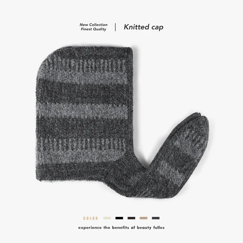 

Новые вязаные шапки для женщин, осенне-зимние теплые шапки для защиты ушей, корейское издание, милые модные вязаные шапочки в полоску с черепами