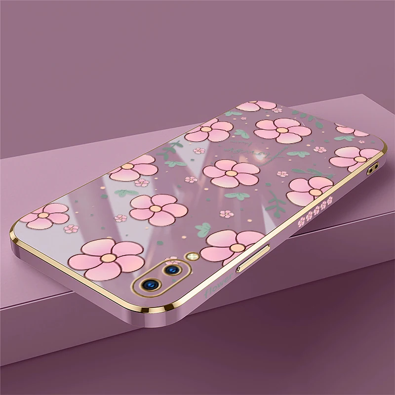 Silicone Soft Case For Vivo Y55S Y55 Y30 Y30i Y31 Y51A Y53S Y66 Y67 Y33 Y35 Y36 Y50 Y51 Y70 2020 Flower Plating Shockproof Cover