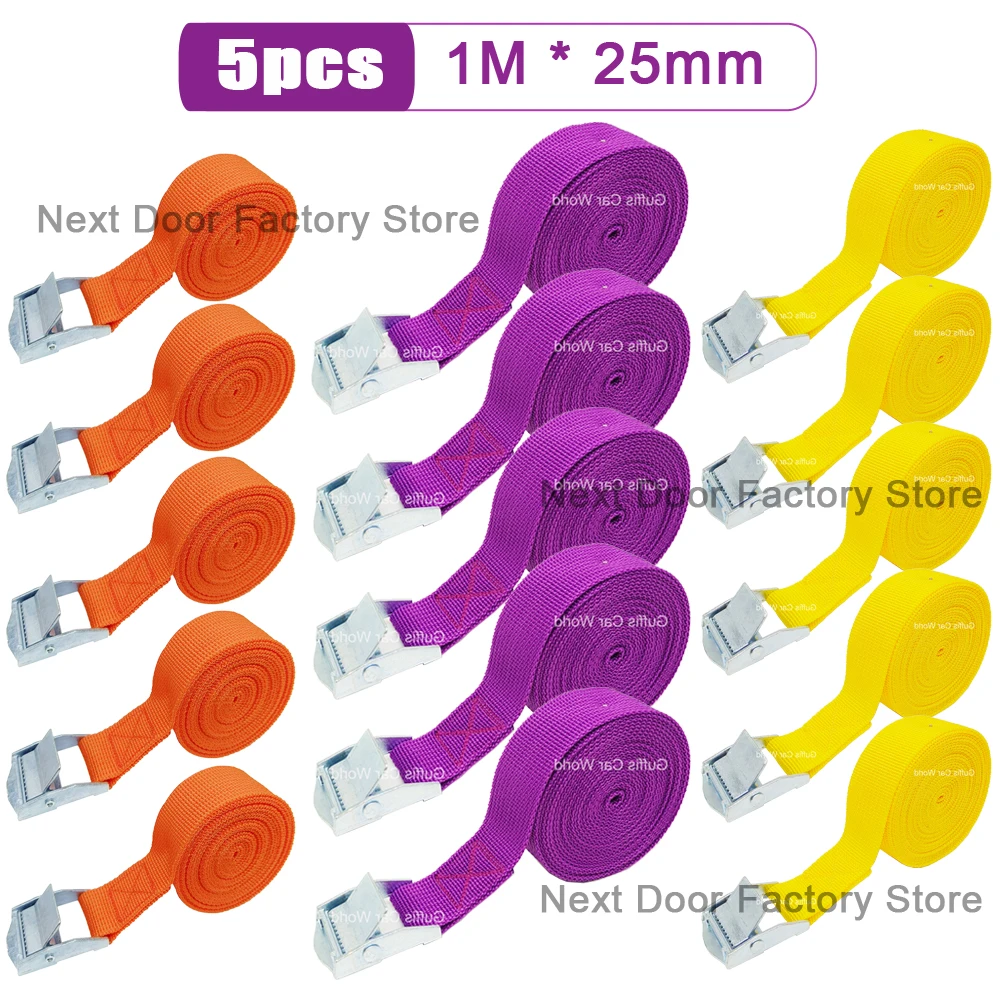 5pcs 1Meter Cargo Straps With Buckle Tie-Down Belt for Motorcycle Car Bike Tow Rope Ratchet Fixing Belt for Luggage Bag 3 Colors