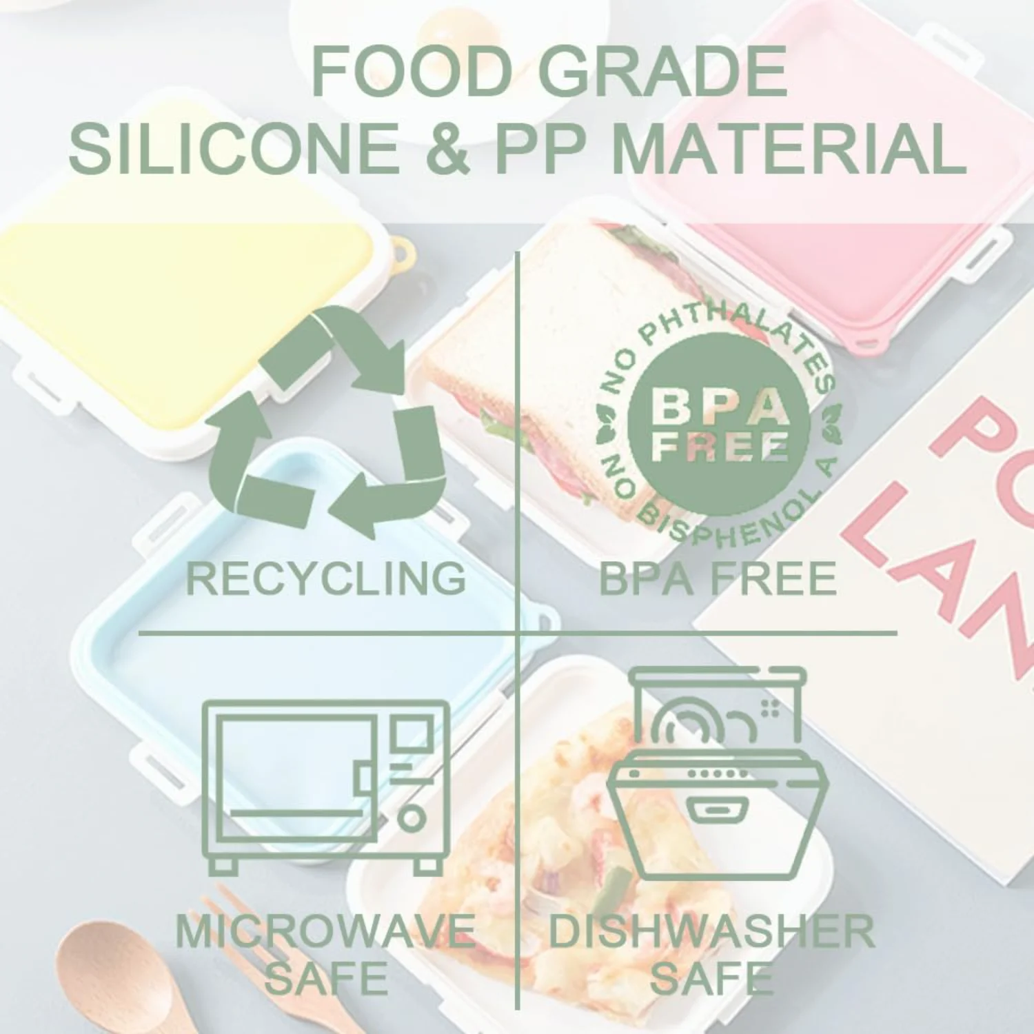 Pcs Sandwich Containers Soft Shell Silicone Reusable Food  for Lunch Box Microwave, Freezer & Dishwasher Safe