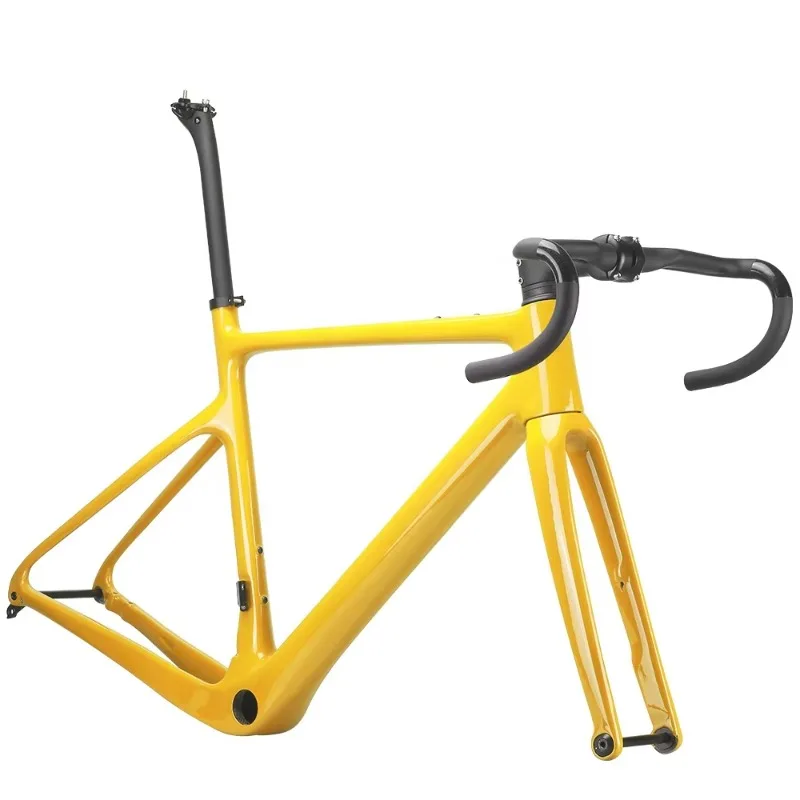 Full Carbon Fiber Gravel Bike Frame Road Racing Gravel Bike Frame with Aviation Handlebar, Disc Brake Frame Set