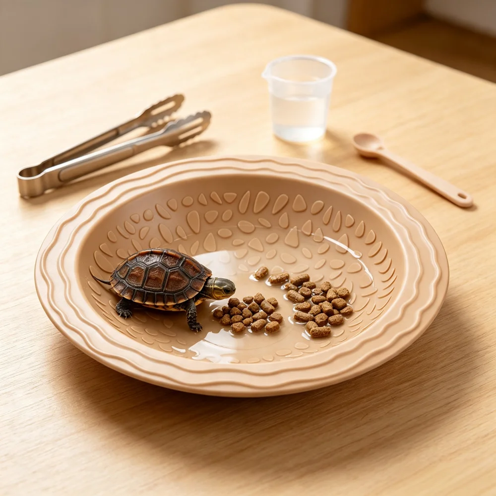 Turtle Bathing Pool Small for Reptiles & Amphibians-Resin Water Dish & Feeding Bowl with Gentle Slope- Safe for Turtles, Lizards