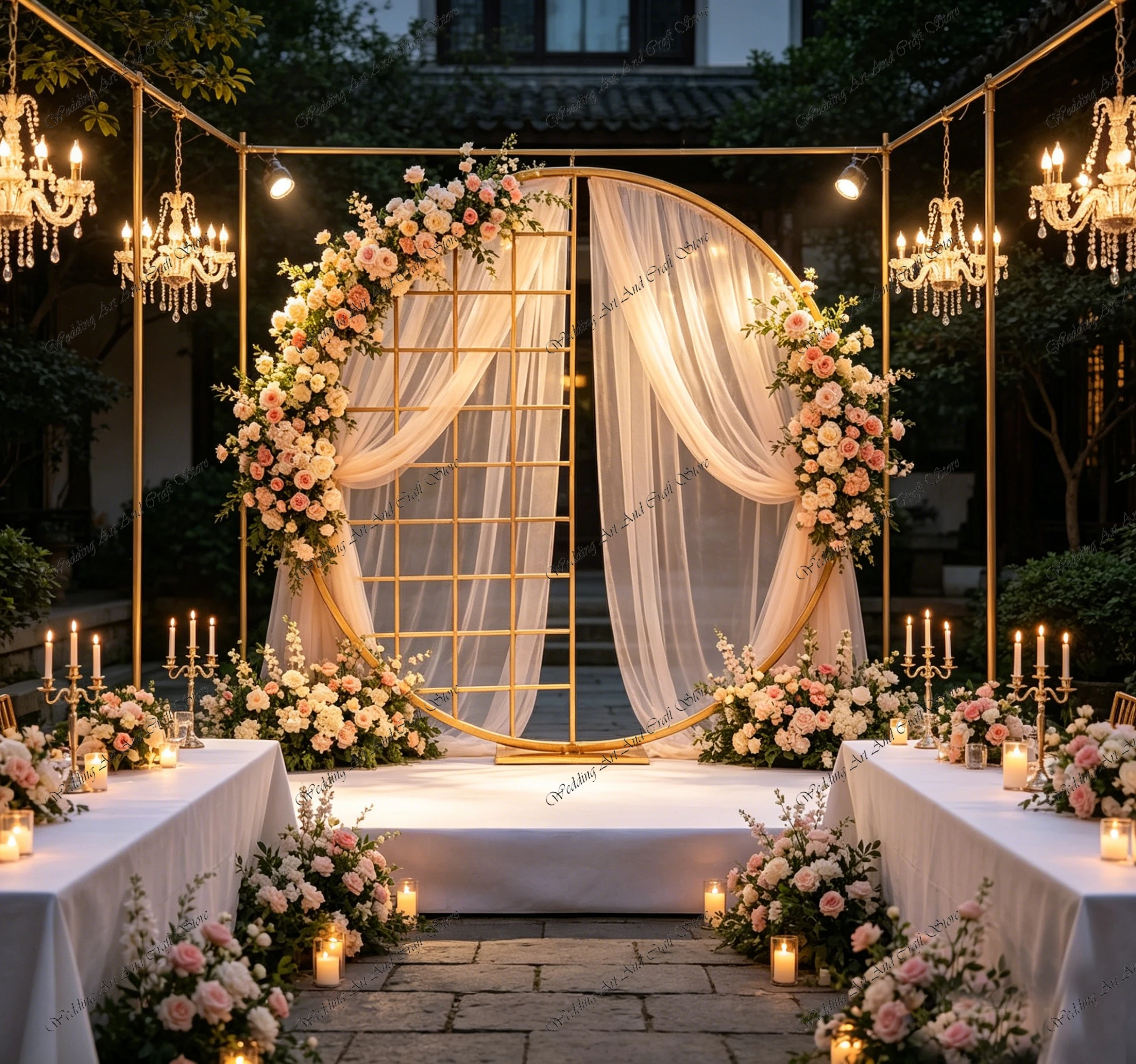 

1pc f30 2*2M Round Gold Stainless Steel Circle Half-Grid Gold Iron Wedding Stand Event Backdrop Decoration Wedding ivy1086