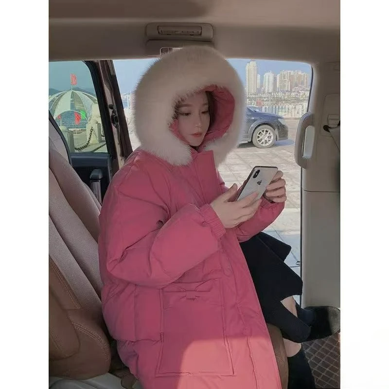 

Cotton-padded Coat for Women 2026 Winter Mid-length Korean Style Loose Petite Sweet Thickened Large-necked Cotton-padded Jacket