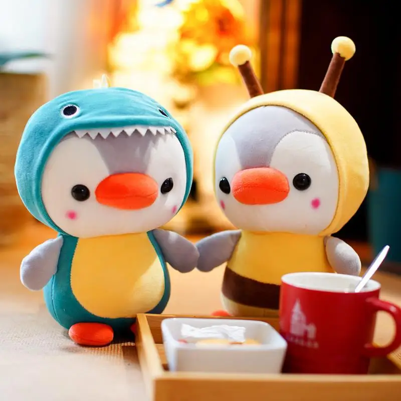 Kawaii Plush Toy Penguin Turn To Dinosaur Frog Unicorn Bee Stuffed Doll Cartoon Animal Birthday Christmas Gift for Kids Children