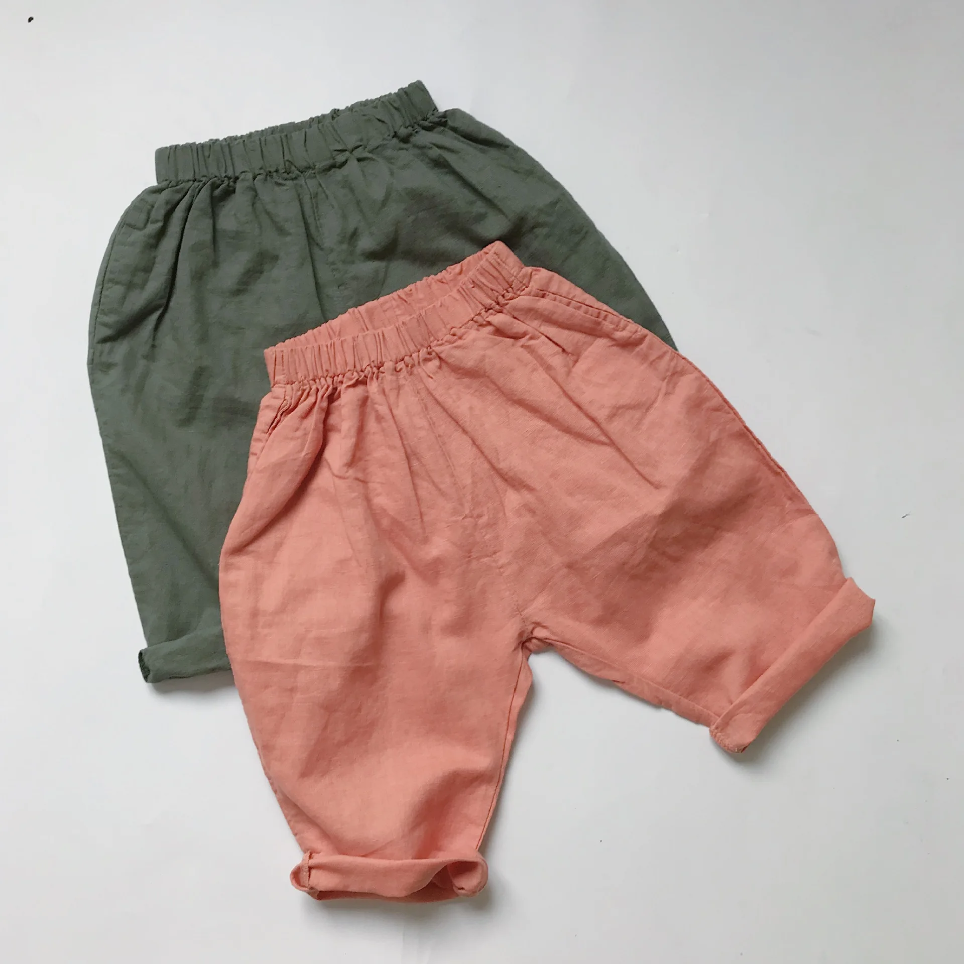 Summer New Boys' and Girls' Carrot Pants Baby Cotton and Hemp Seven Part Pants Trendy Teenage Girls Clothing